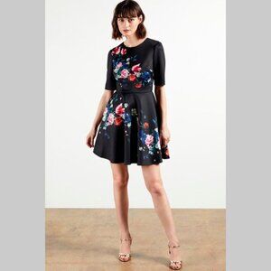 Ted Baker Size 5 / US 14 London Zalena Sandalwood Floral Dress Fit & Flare Black